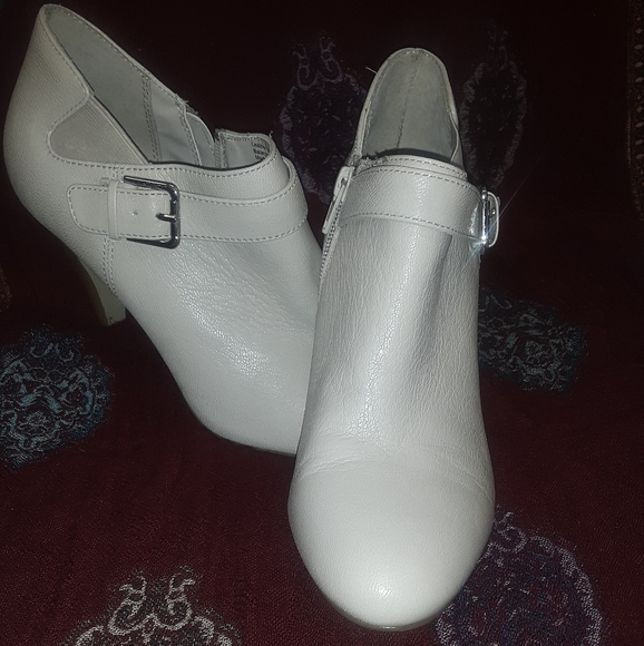 cream leather ankle boots